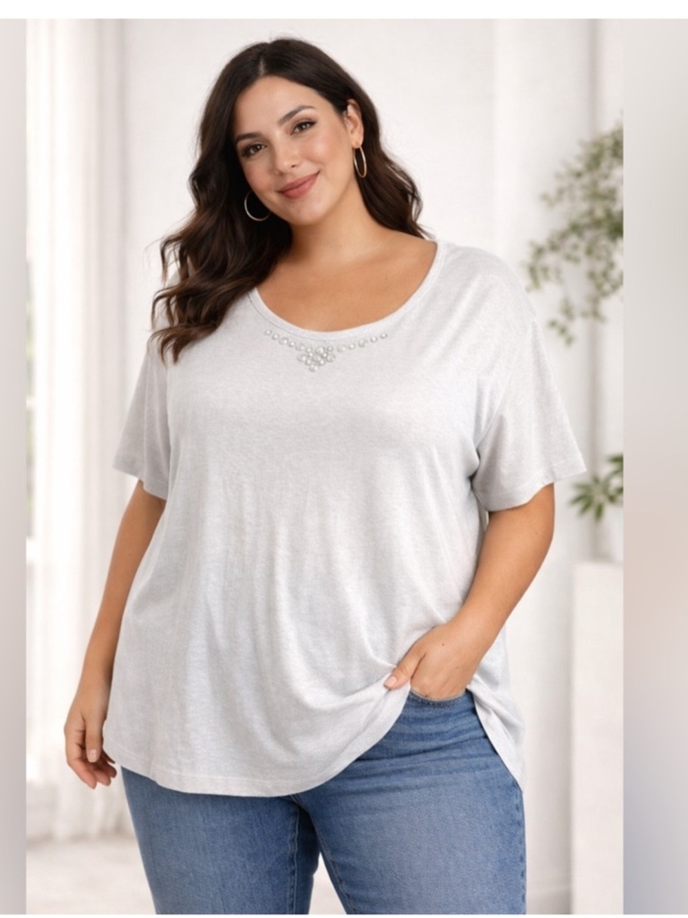 Coral Bay Women’s Embellished Short Sleeve Top – Size 2X